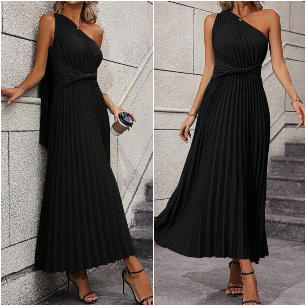 Luxe One Shoulder Pleated Party Evening Wedding Formal Dress - Picture 3 of 10